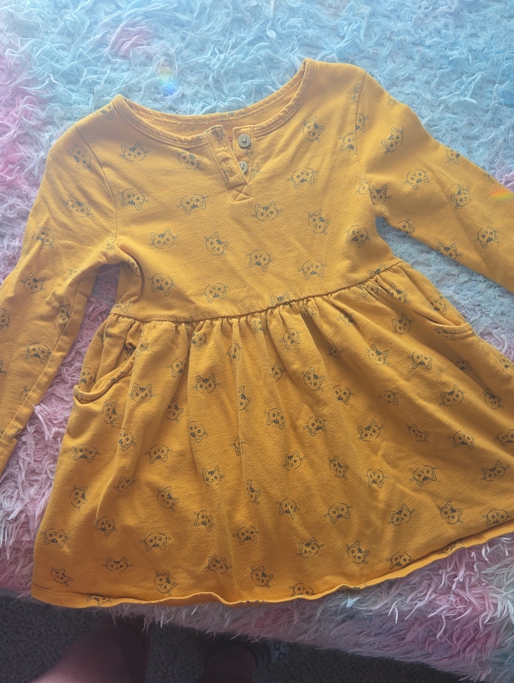 🐱 CAT & JACK Long-Sleeve Knit Dress with Kitty Print